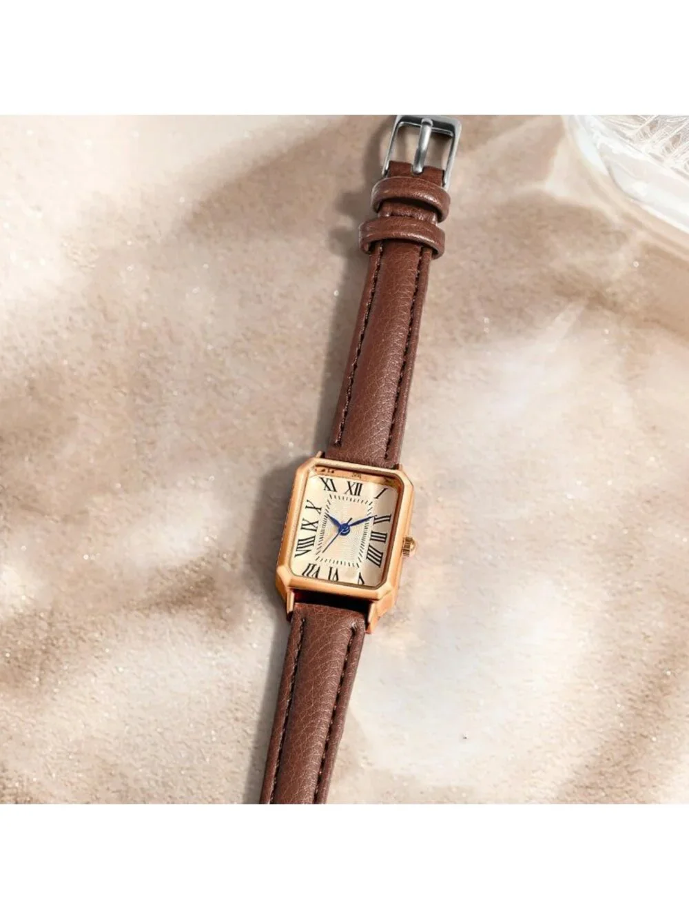 Elegant Vintage Rectangle Leather Strap Watch for Women - Dainty Quartz Wrist